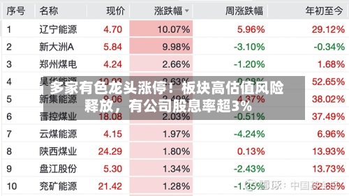 多家有色龙头涨停！板块高估值风险释放，有公司股息率超3%-第2张图片