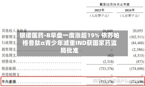银诺医药-B早盘一度涨超19% 依苏帕格鲁肽α青少年减重IND获国家药监局批准