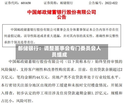 邮储银行：调整董事会专门委员会人员组成