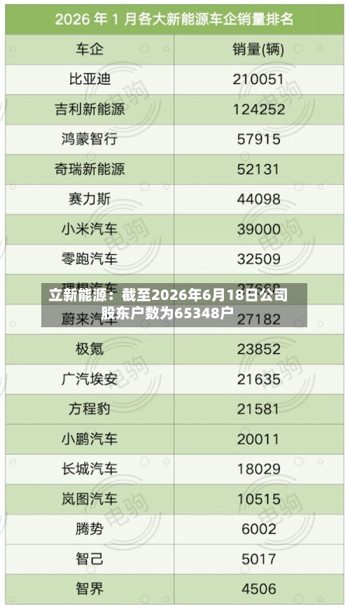 立新能源：截至2026年6月18日公司股东户数为65348户