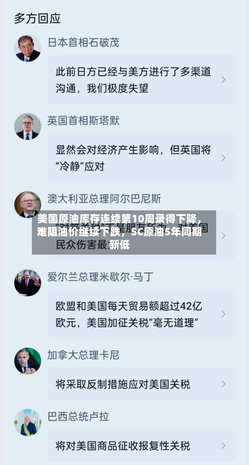 美国原油库存连续第10周录得下降，难阻油价继续下跌	，SC原油5年同期新低-第3张图片