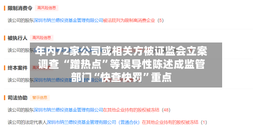 年内72家公司或相关方被证监会立案调查 “蹭热点”等误导性陈述成监管部门“快查快罚”重点-第2张图片