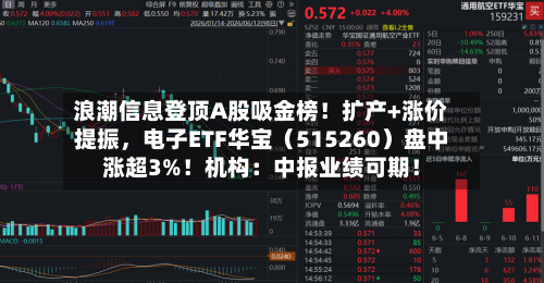 浪潮信息登顶A股吸金榜！扩产+涨价提振，电子ETF华宝（515260）盘中涨超3%！机构：中报业绩可期！