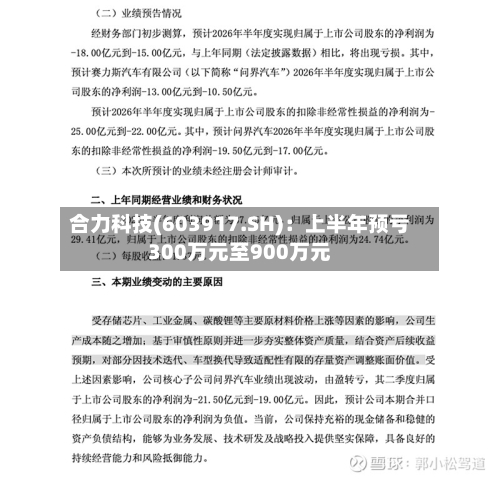 合力科技(603917.SH):上半年预亏300万元至900万元-第2张图片